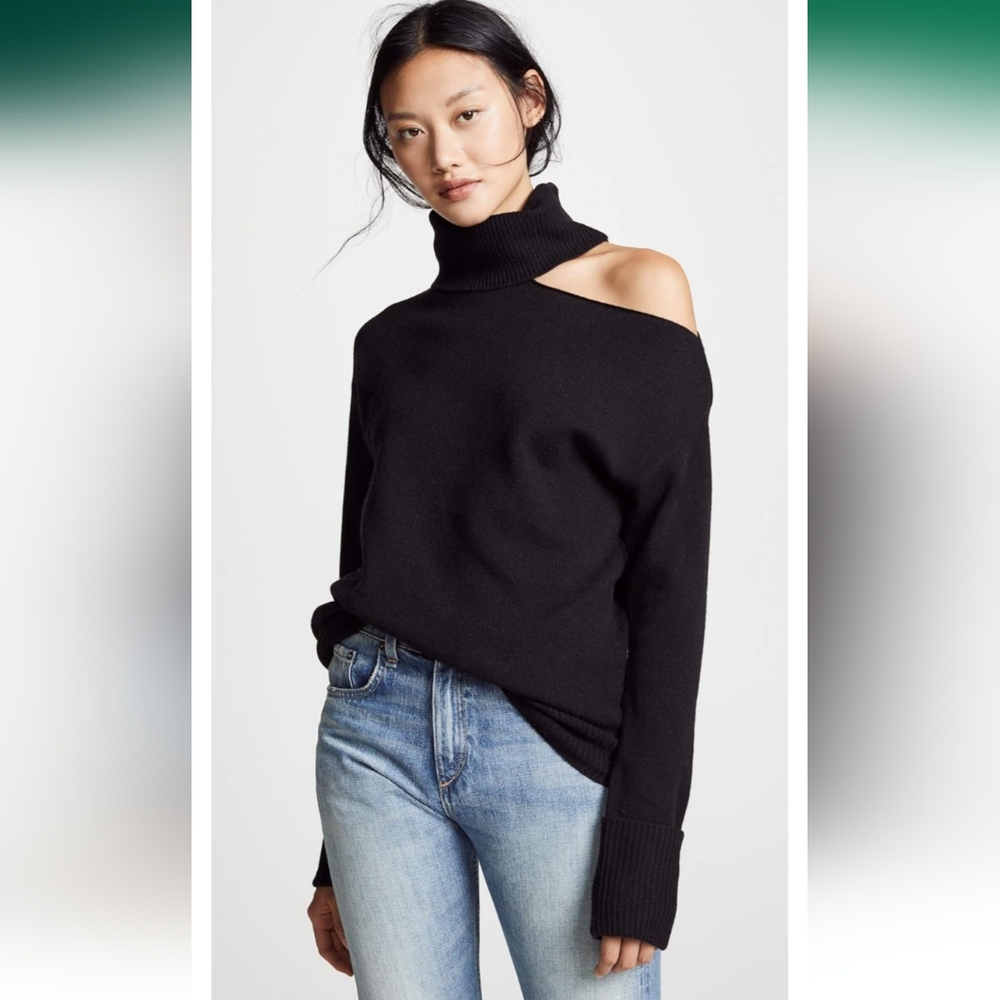 Paige Raundi Cold Shoulder Turtleneck Sweater Black New Sz Small